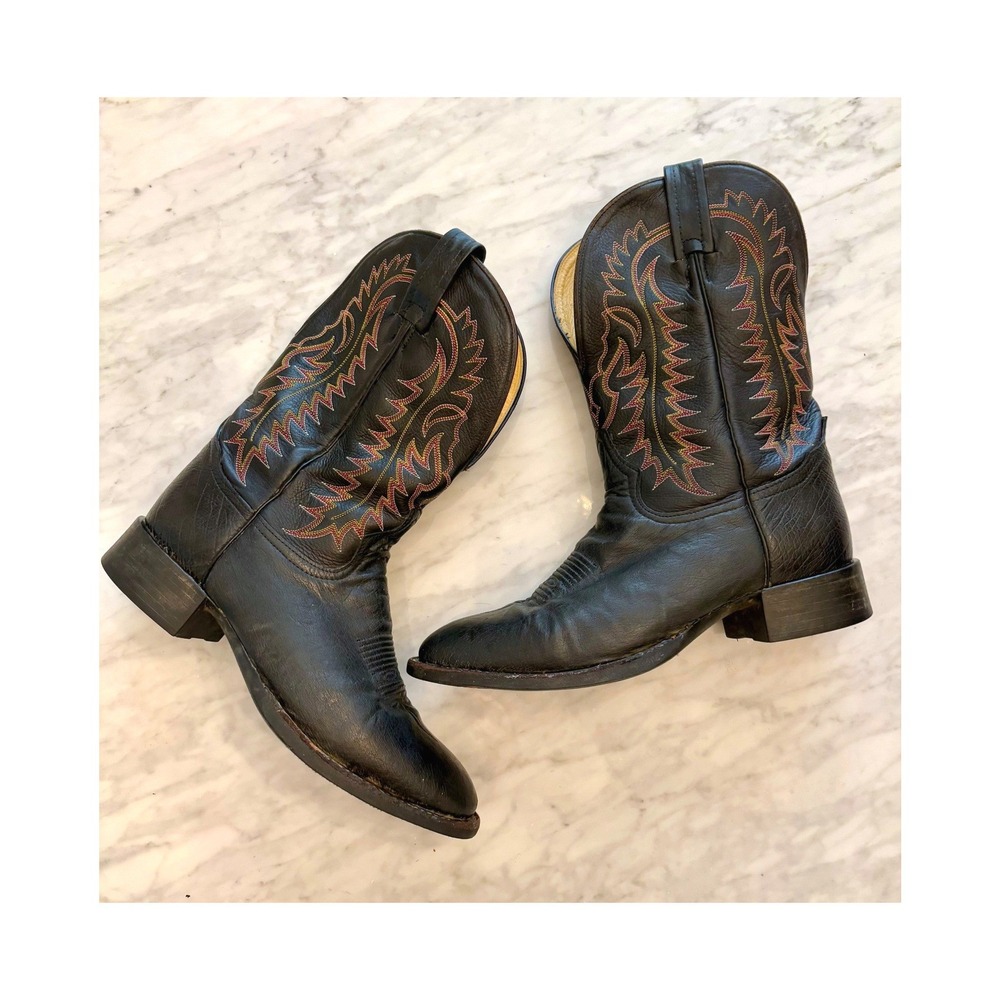 Tony‎ Lama TX6000 Black Leather Cowboy Boots 8.5D Made in USA Western Stitch